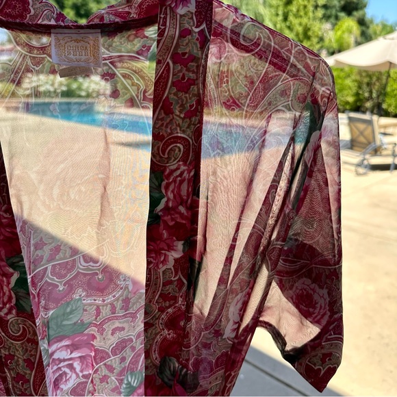 CIRCA 2000 Sheer Floral Short Sleeve Robe Lingerie Loungewear Coverup - Picture 3 of 6